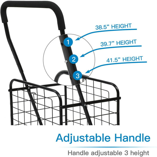 Folding Jumbo Shopping Cart with Dual Swivel Wheels, Portable Rolling Utility Cart Grocery Cart with Adjustable Handle Holds up to 70L Max 66Ibs - Walmart.com