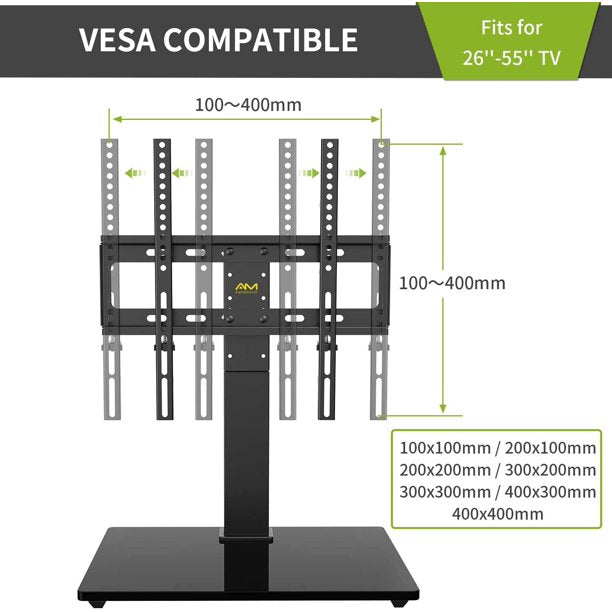 Universal TV Mount Stand Fits 26-55 Inch LED LCD OLED 4K Flat Curved TV Monitor, Tabletop TV Base Height Adjustable, Hold up to 88lbs