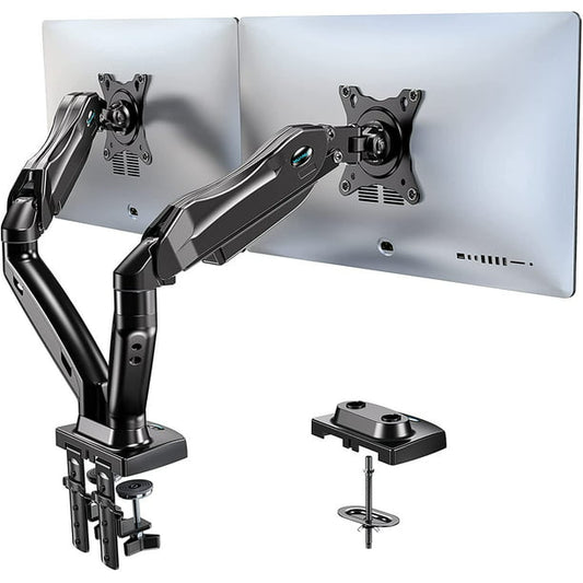 Dual Monitor Mount Desk Stand for 13 to 27 inch Screens Height Adjustable with C Clamp Grommet Mounting Base