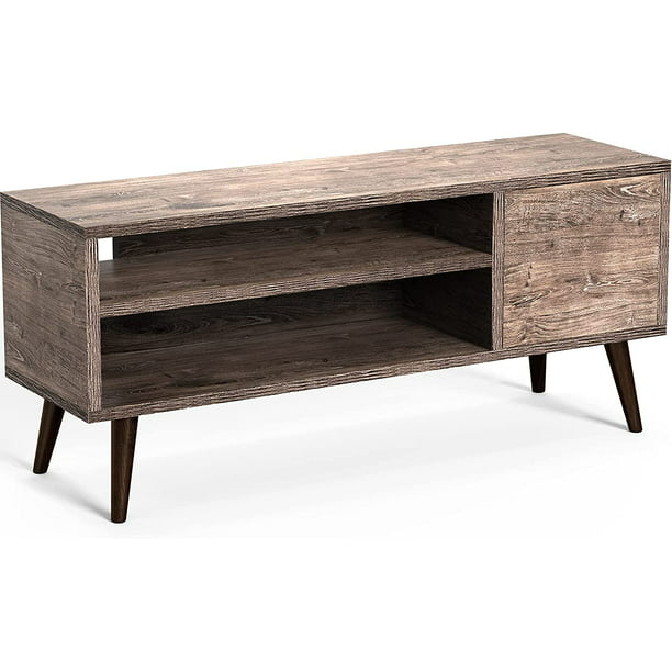 Retro TV Stand Unit with Storage Cabinet for TVs up to 55 inch, Mid Century Modern TV Entertainment Center with Shlef for Media, Wood TV Console Table for Living Room Bedroom, Grey Wash - Walmart.com