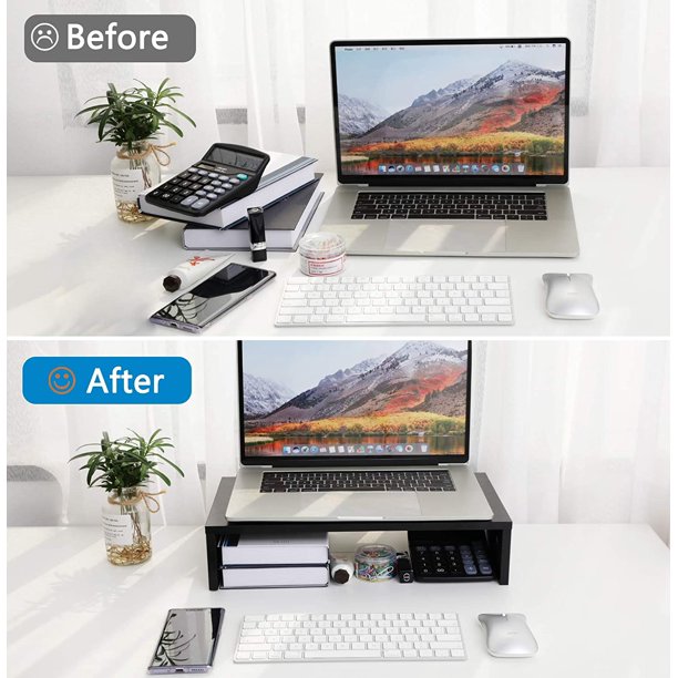 Monitor Stand Riser, Desk Organizer Stand for Laptop Computer, Desktop Printer Stand with Phone Holder and Cable Management, Versatile as Storage Shelf with Screen Holder