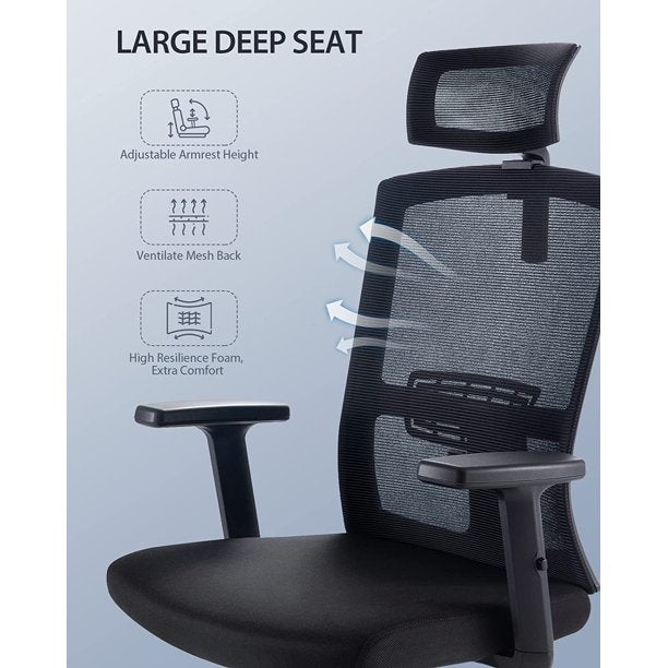 Home Office Chair with Large Seat, Computer Desk Chair with Lumbar Support, Mesh Task Chair with Adjustable Headrest, Armrest - Walmart.com