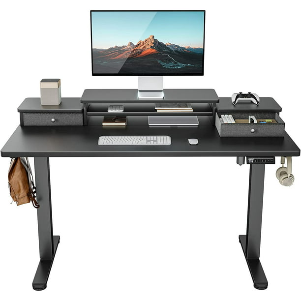 Electric Standing Desk with Double Drawers, 55x28 inch Adjustable Height Sit Stand Up Desk, Home Office Desk Computer Workstation with Storage Shelf, Black - Walmart.com