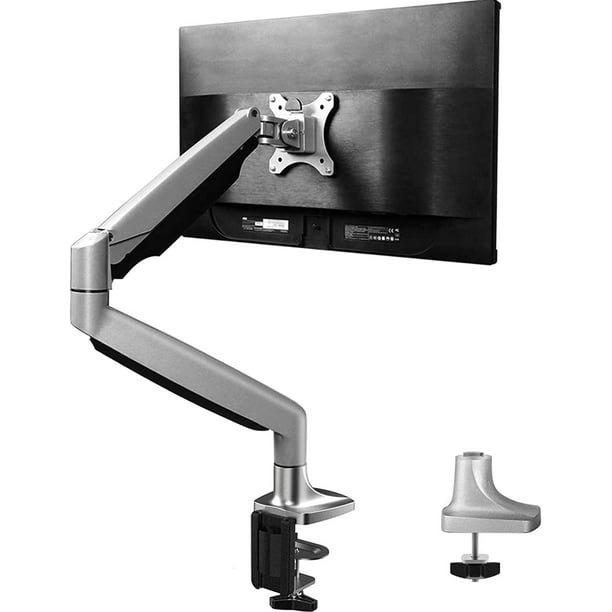 Single Arm Monitor Stand, Gas Spring Monitor Desk Mount, Adjustable Computer Riser with Clamp, Grommet Mounting Base for 13 to 32 inch Screens 75X75 100X100