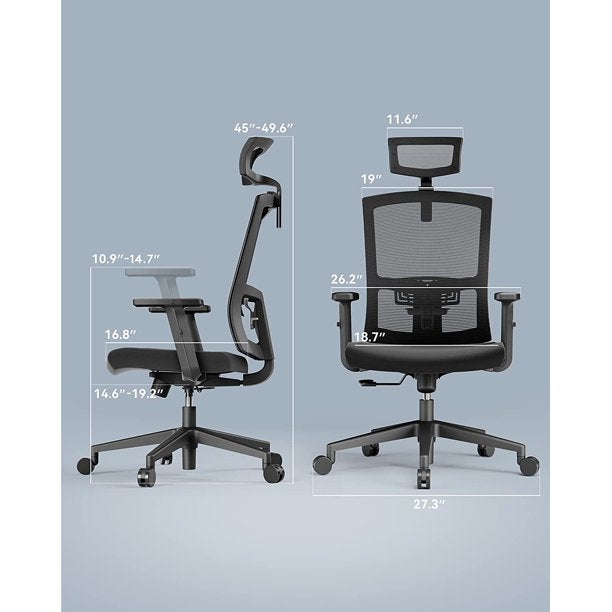 Home Office Chair with Large Seat, Computer Desk Chair with Lumbar Support, Mesh Task Chair with Adjustable Headrest, Armrest - Walmart.com